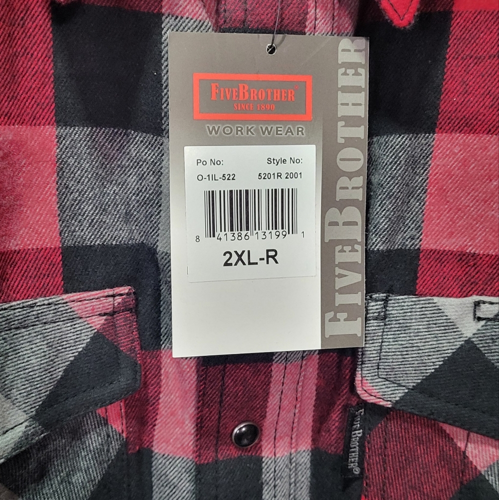 FiveBrother Men's NWT Red Plaid Western Snap Button Flannel Size 2XL Regular - Picture 3 of 8